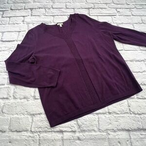 Talbots Factory Women's Plum Purple Fine Knit Cotton V-Neck Sweater Large Office